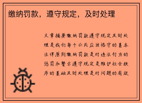 缴纳罚款，遵守规定，及时处理